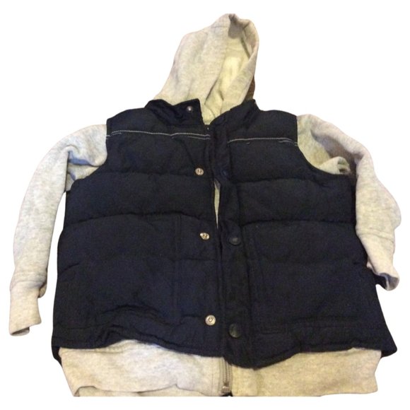 👣 5/$25 - Navy/Grey Puffy Vest w/ Built in Hoodie - Picture 1 of 1
